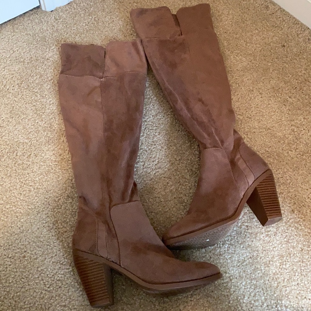 Brown suede over the knee boots